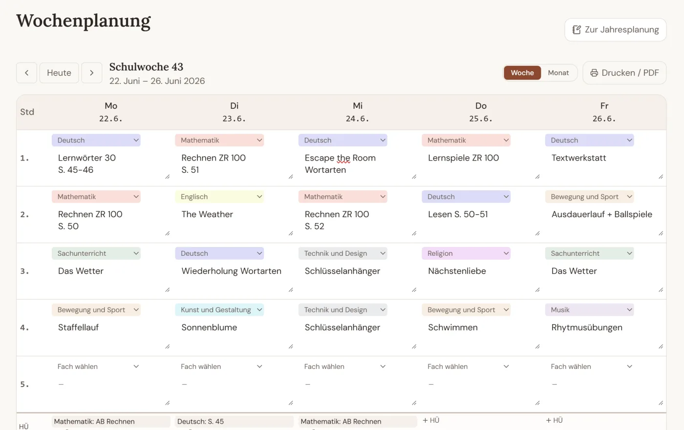 Wochenplanung